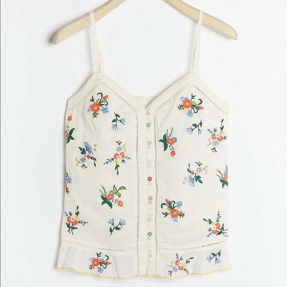 Anthropologie Faye Tank Floral Embroidered EUC - Picture 2 of 7